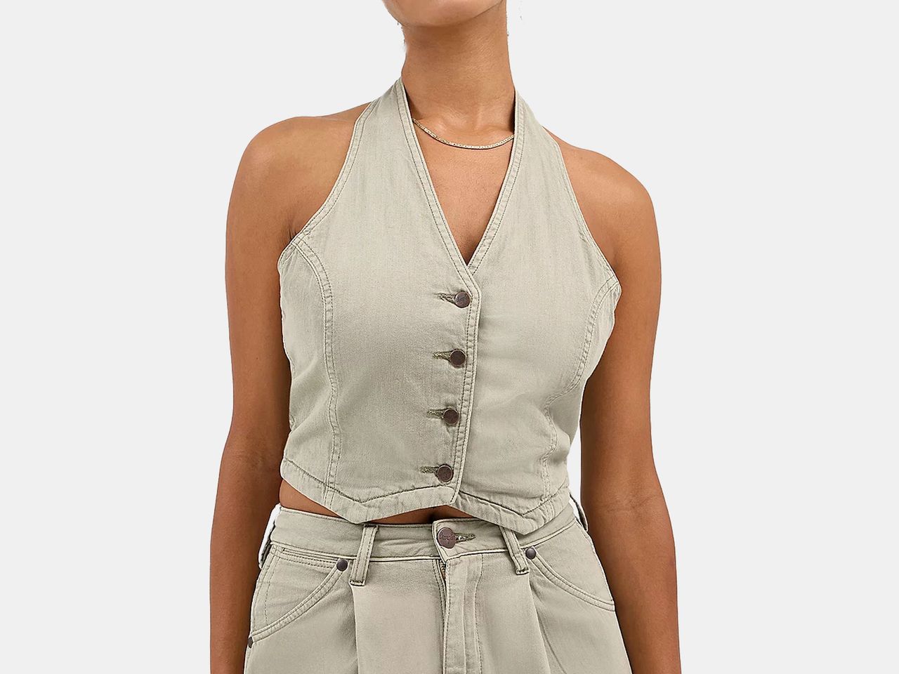model wearing halter vest