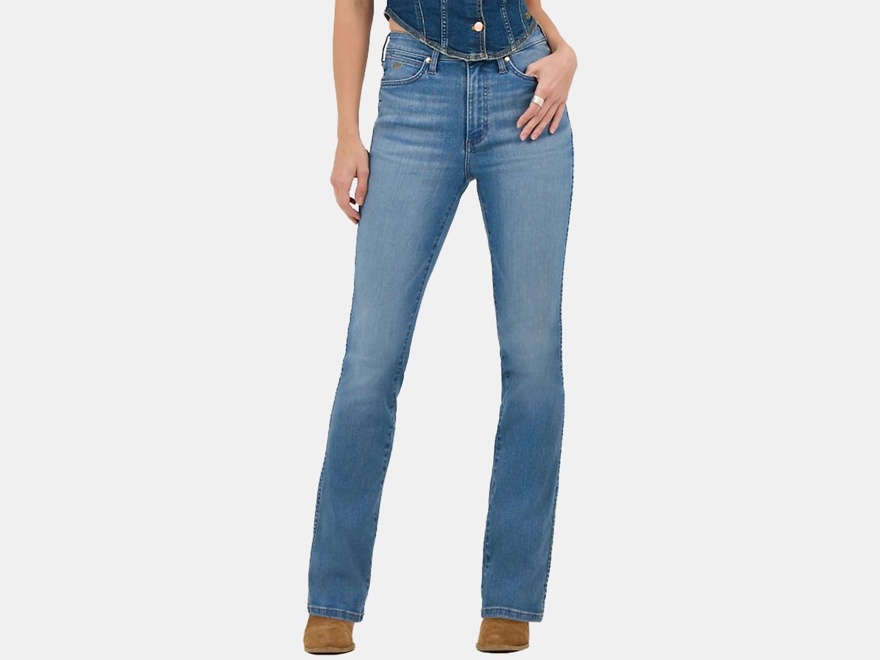 model wearing blue jeans