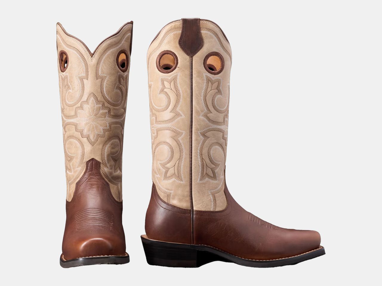 brown and cream leather boots