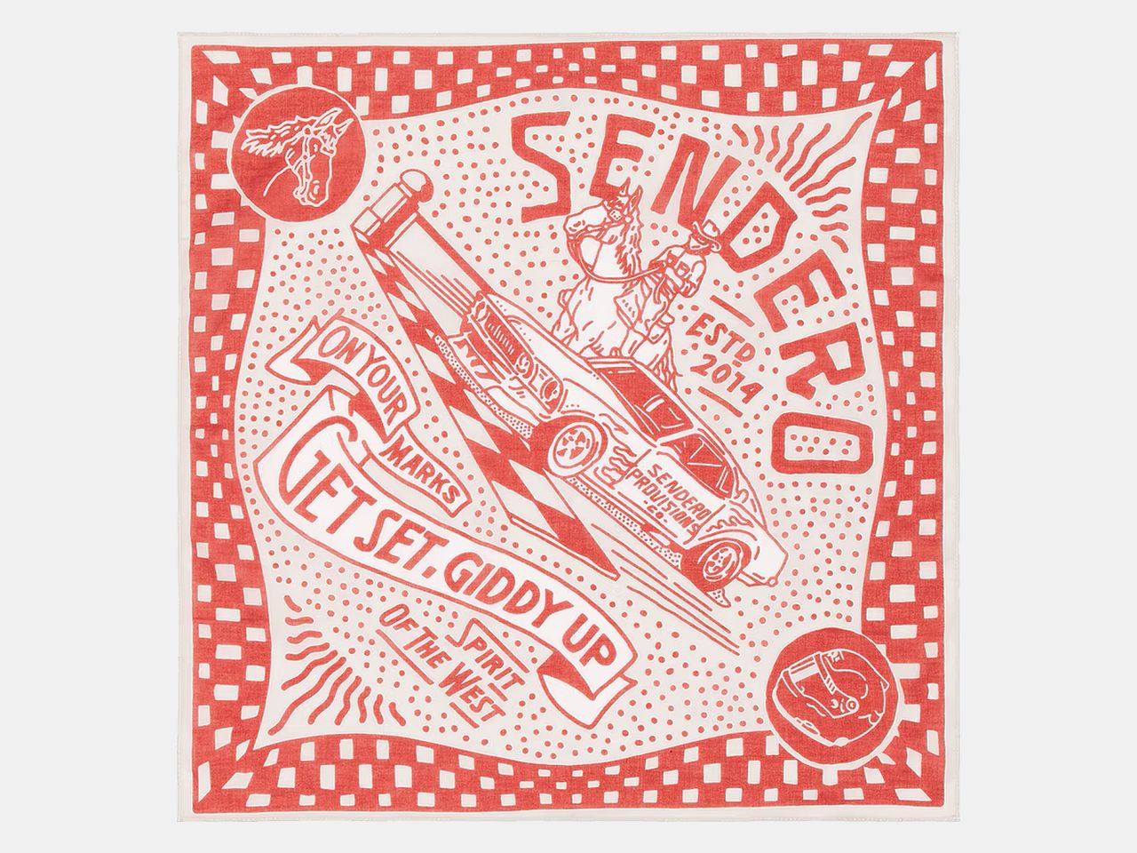 Red and white scarf with graphics
