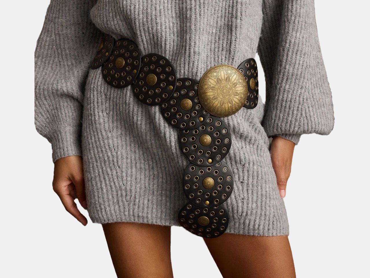 black and embellished circle belt