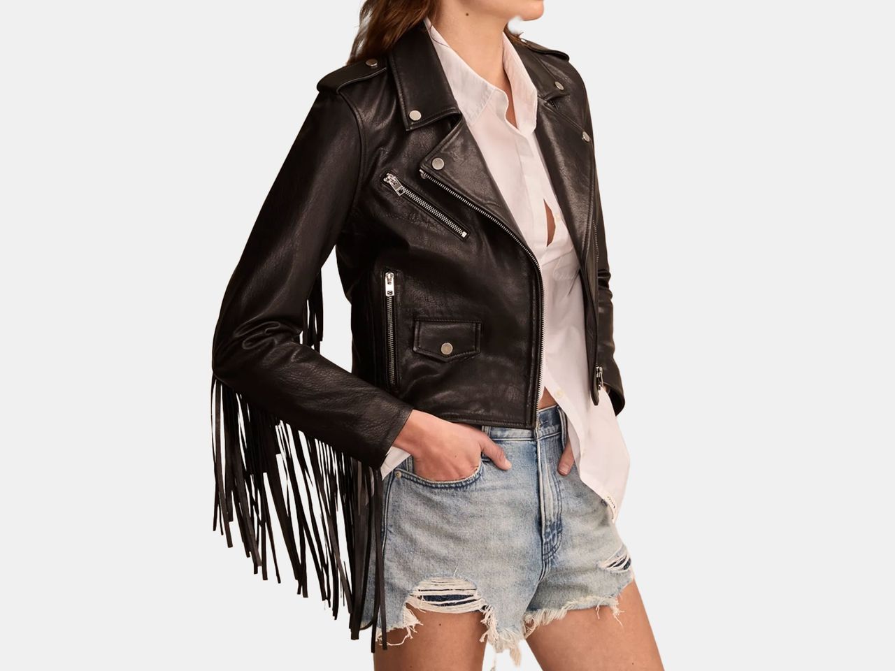 black leather jacket with strings