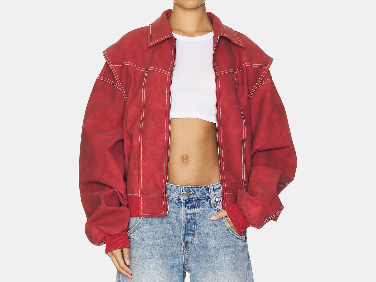 model in red western jacket