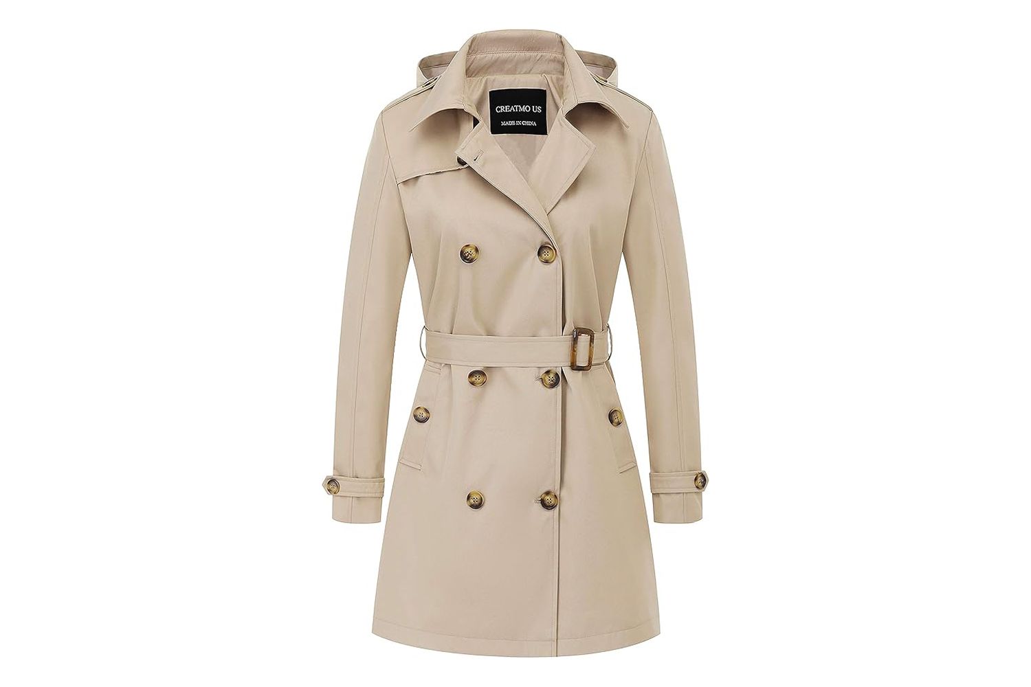 Amazon CREATMO US Women's Trench Coat with Detachable Hood