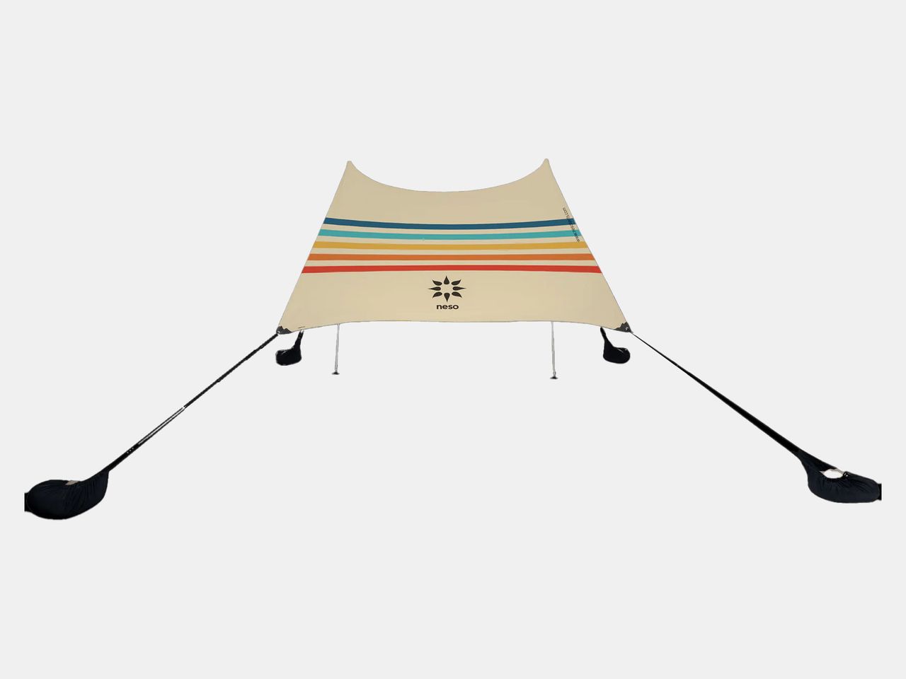 rainbow and tan striped umbrella