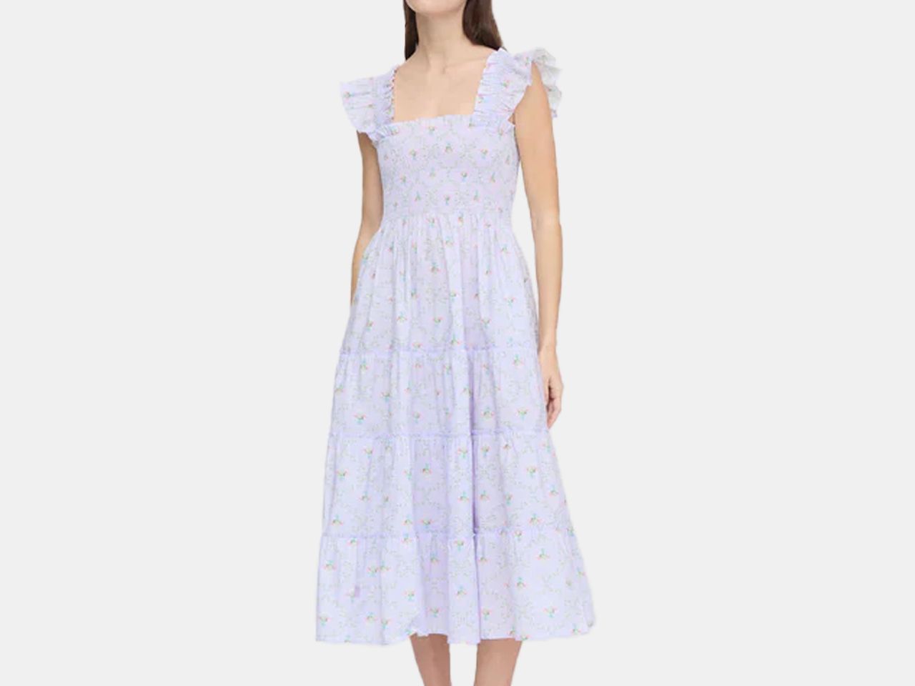 model in blue dress