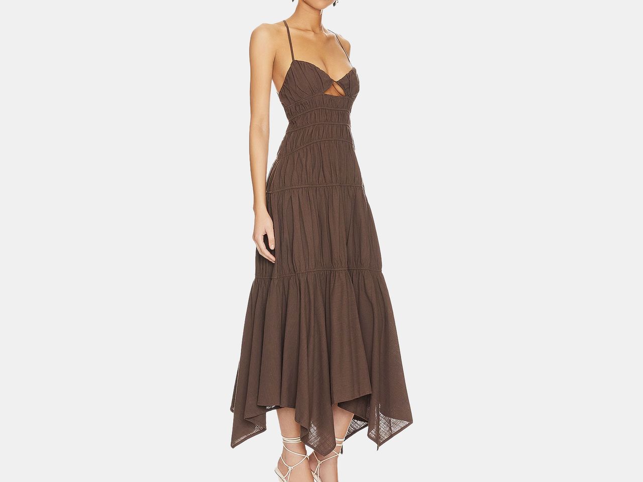 model in brown dress
