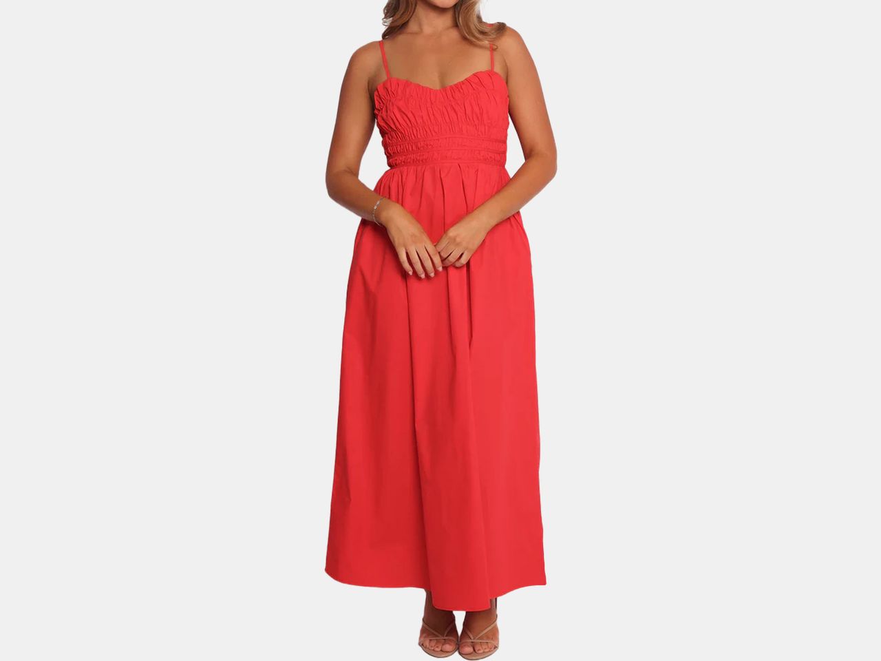 model in red dress