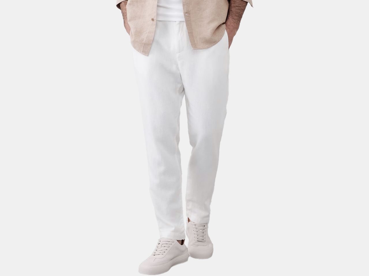 model in white pants