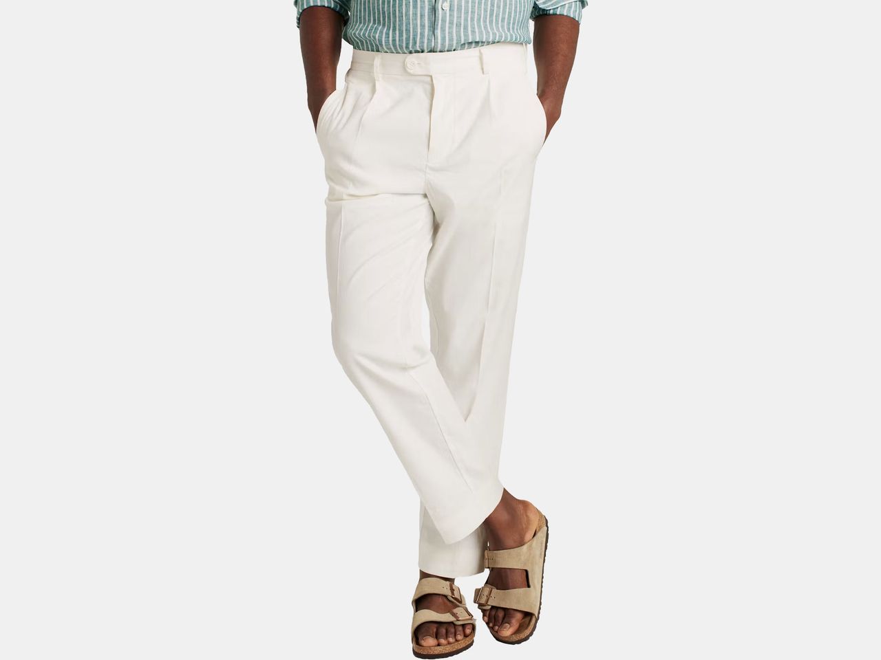model in white pants