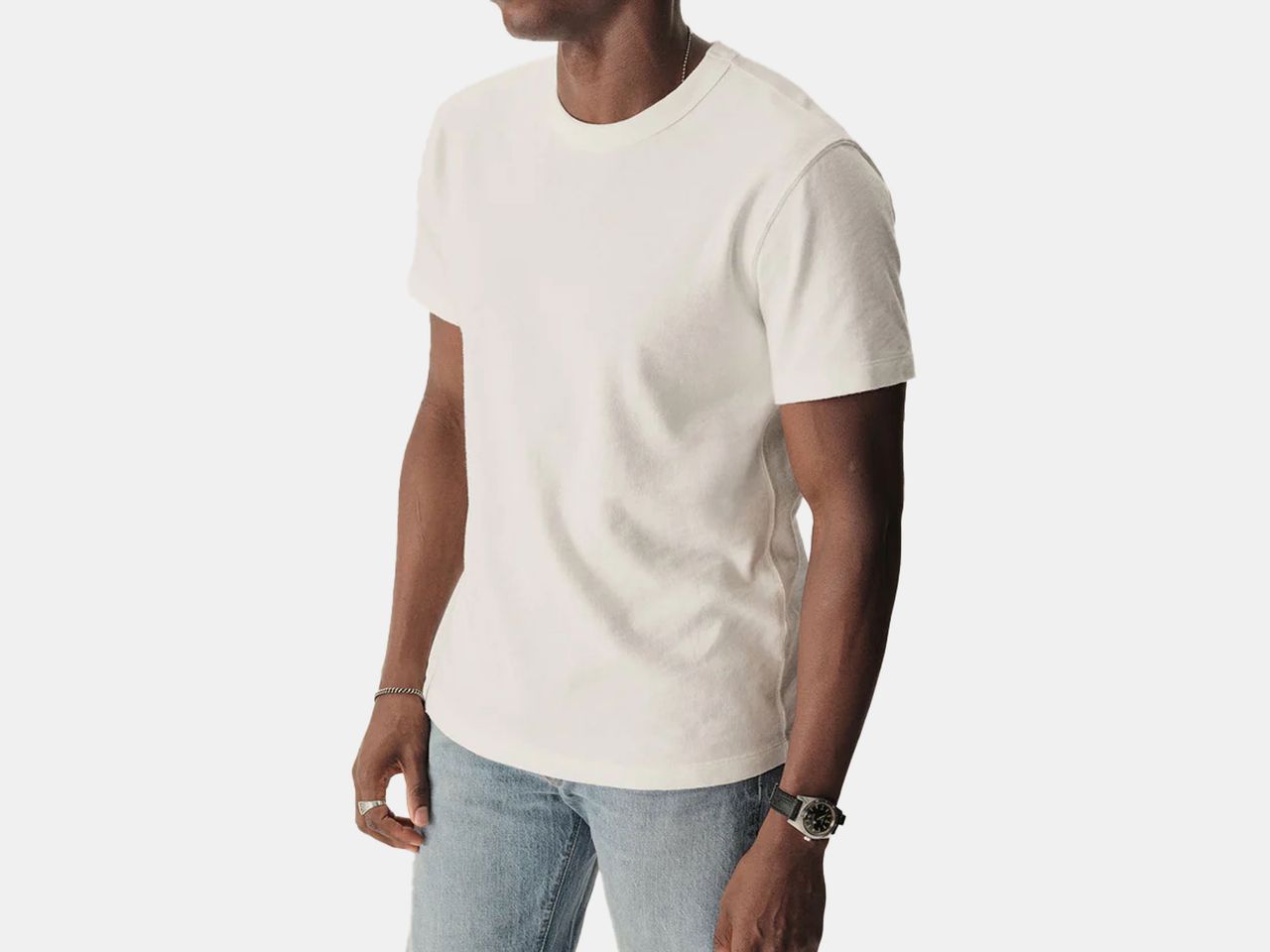 model in white t shirt