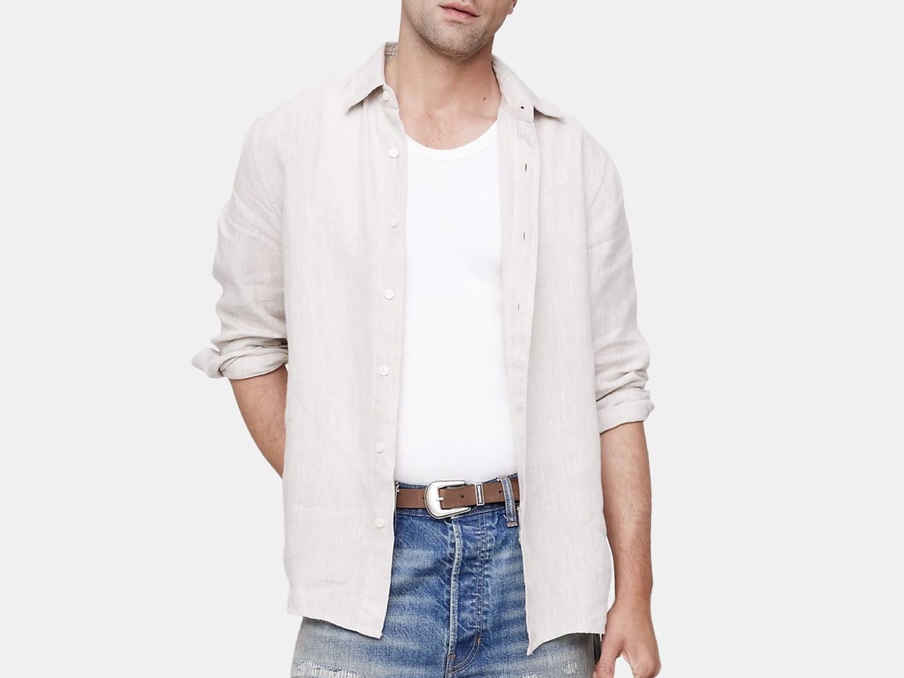 model in white shirt