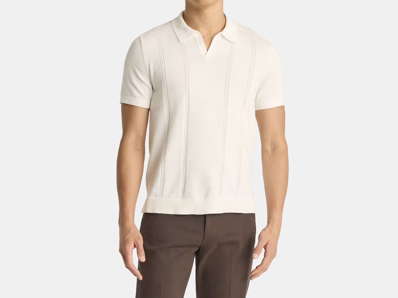 model in white polo