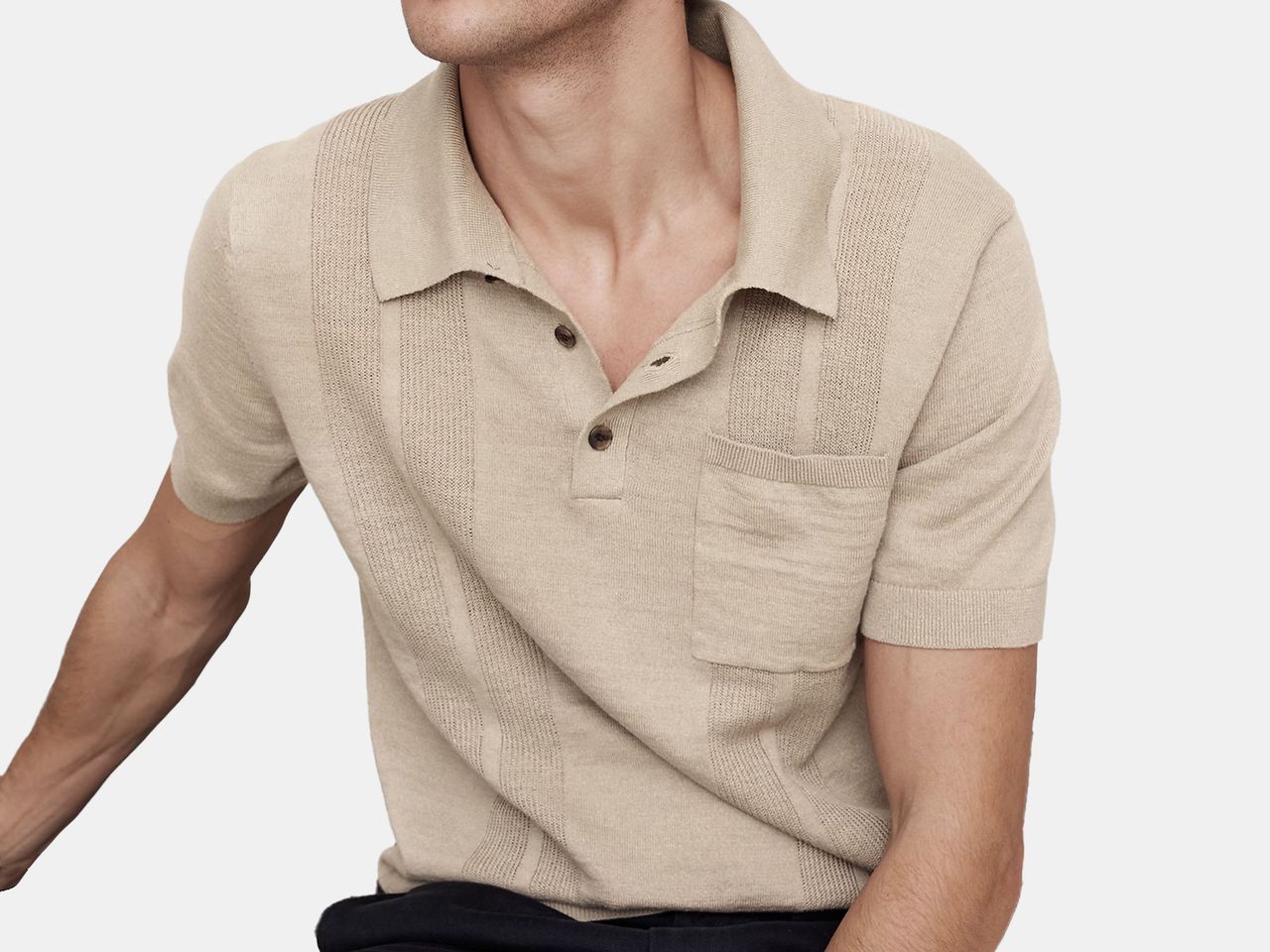 model in tan polo
