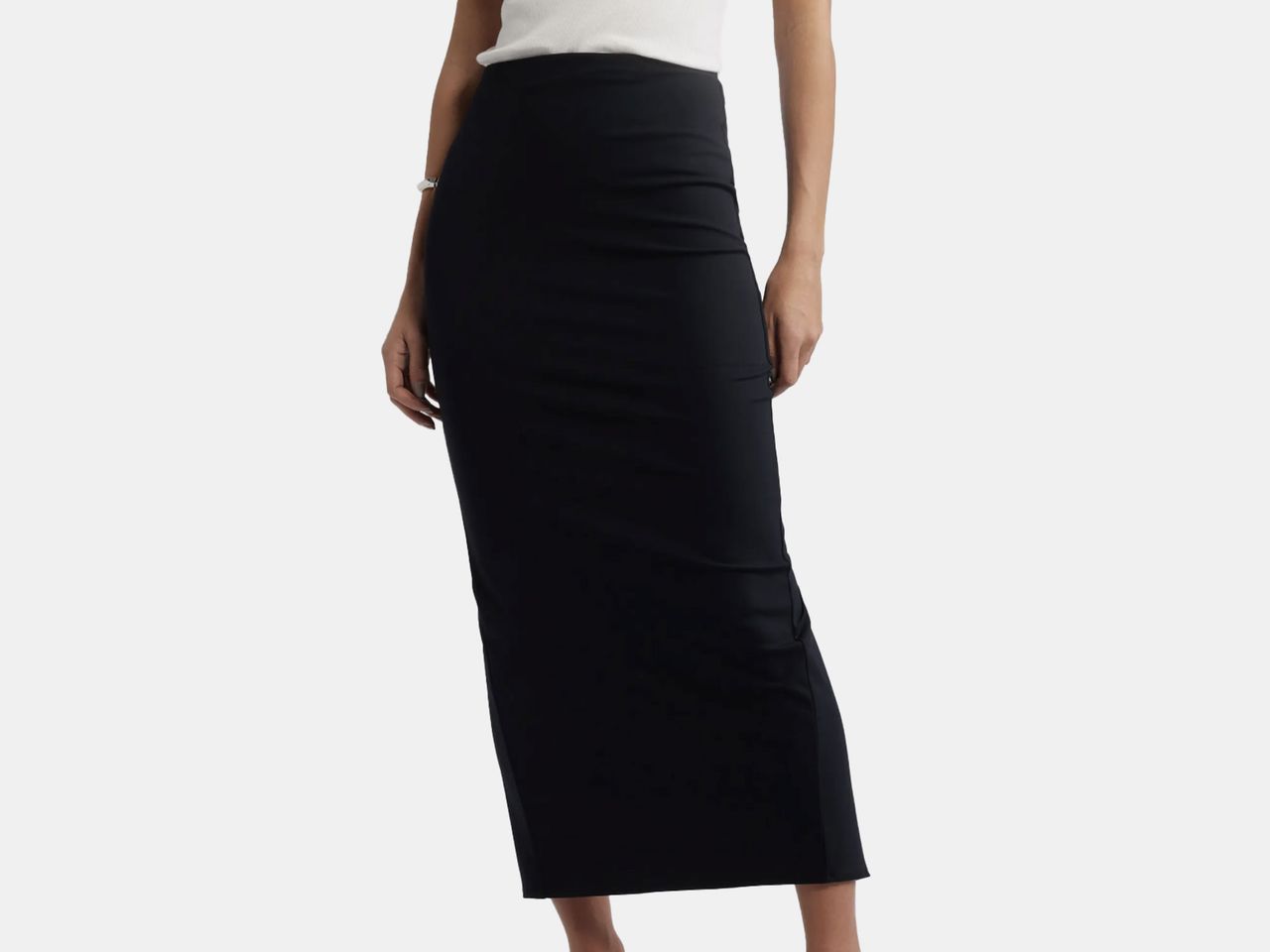 model in black maxi skirt