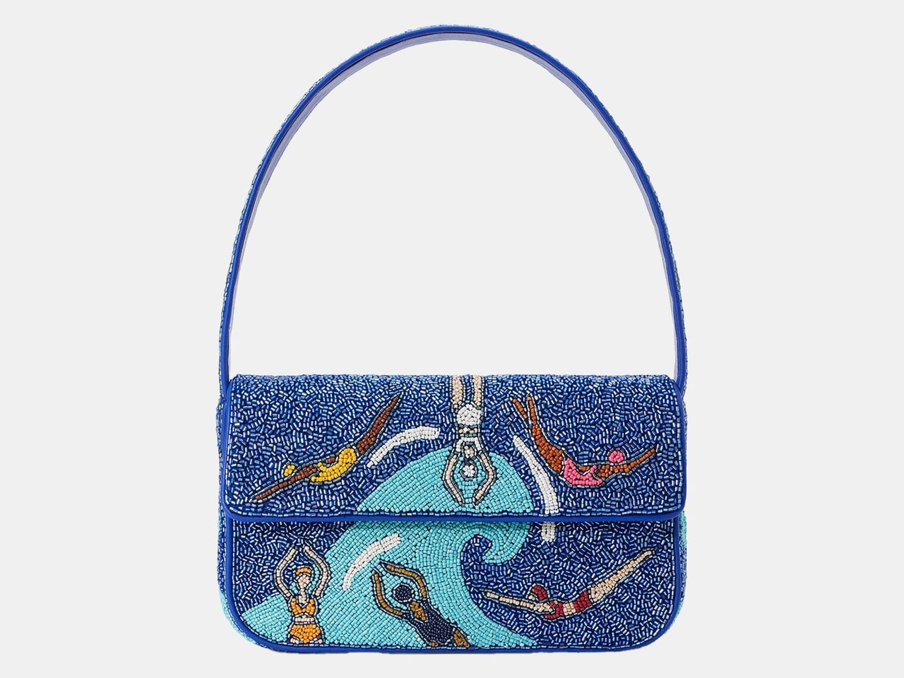 graphic blue beaded purse