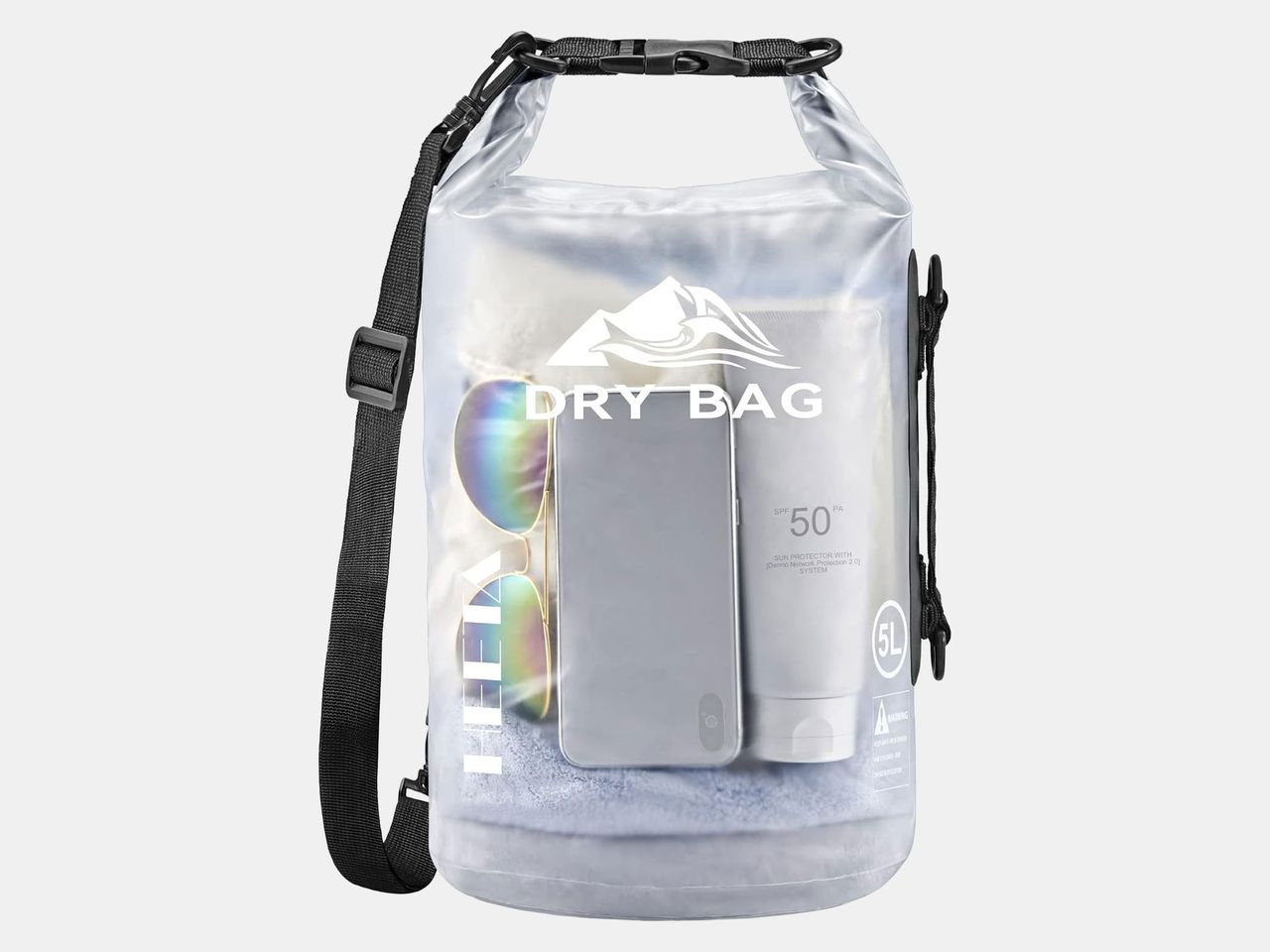 clear back back pack with black strap