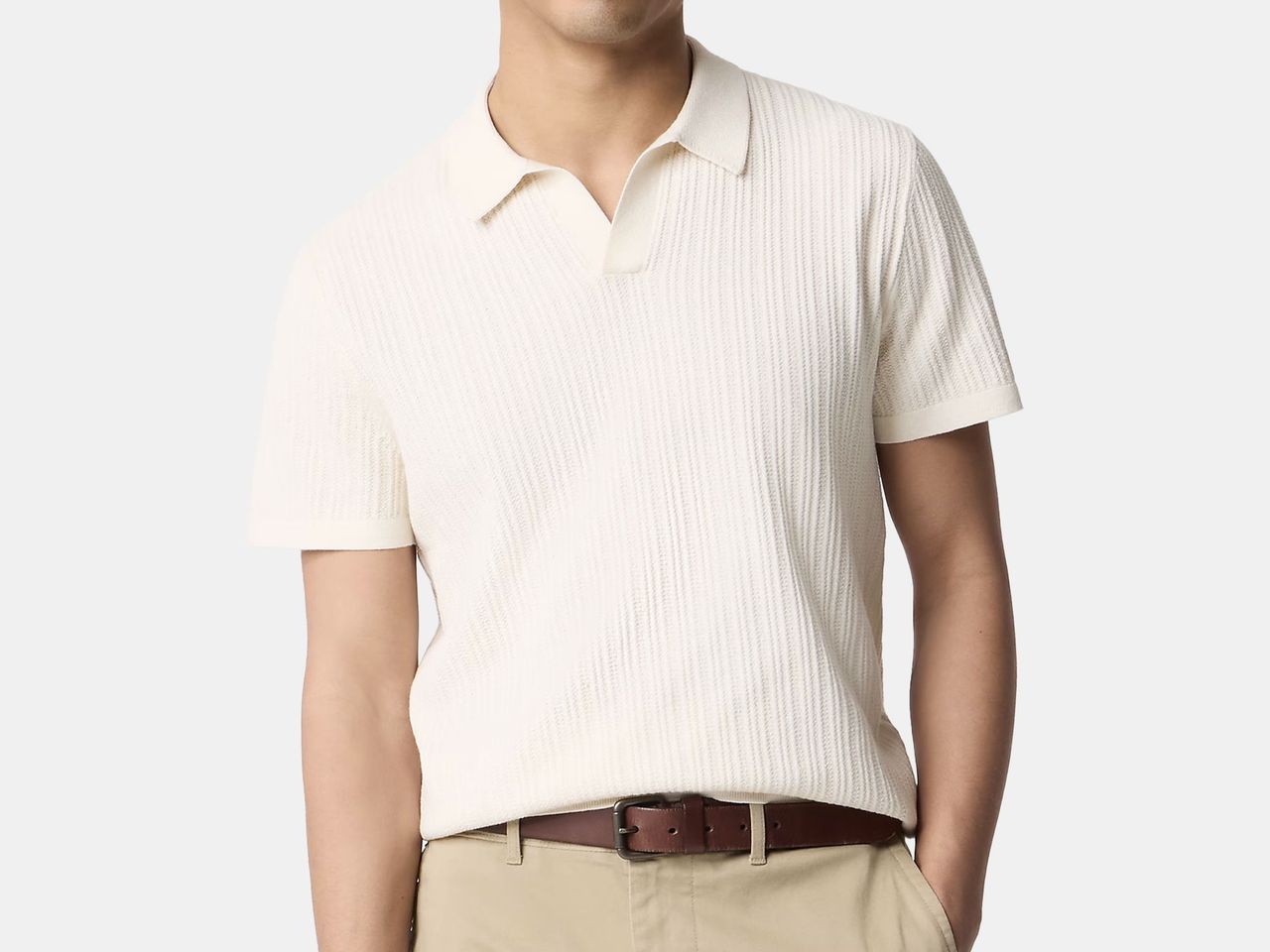 model in off white polo