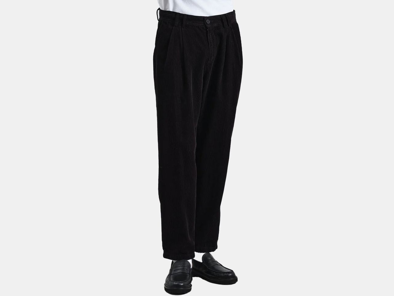model in black trousers
