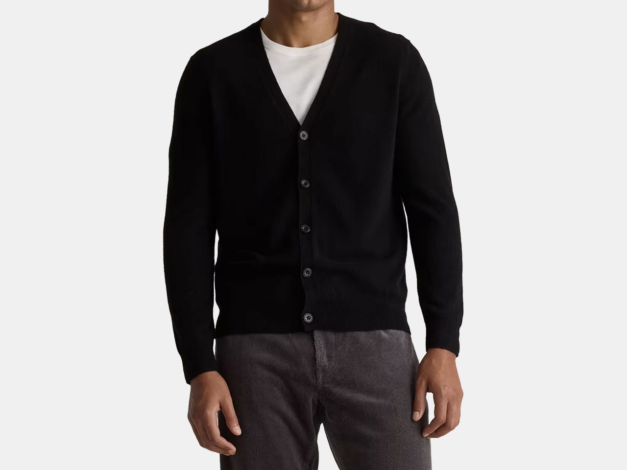 model in black cardigan