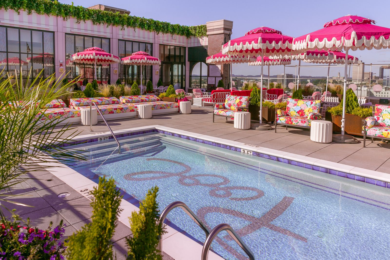 The colorful pool deck at the Graduate is ready and waiting for your crew