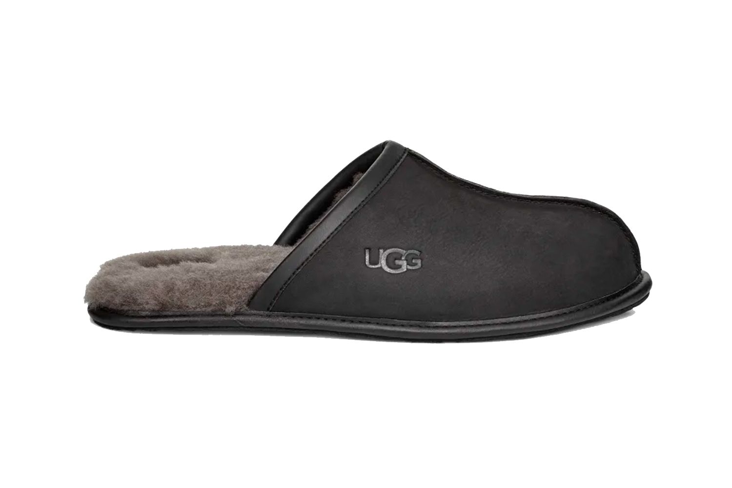 The Best Leather Anniversary Gifts A black leather fuzzy UGG Slipper 