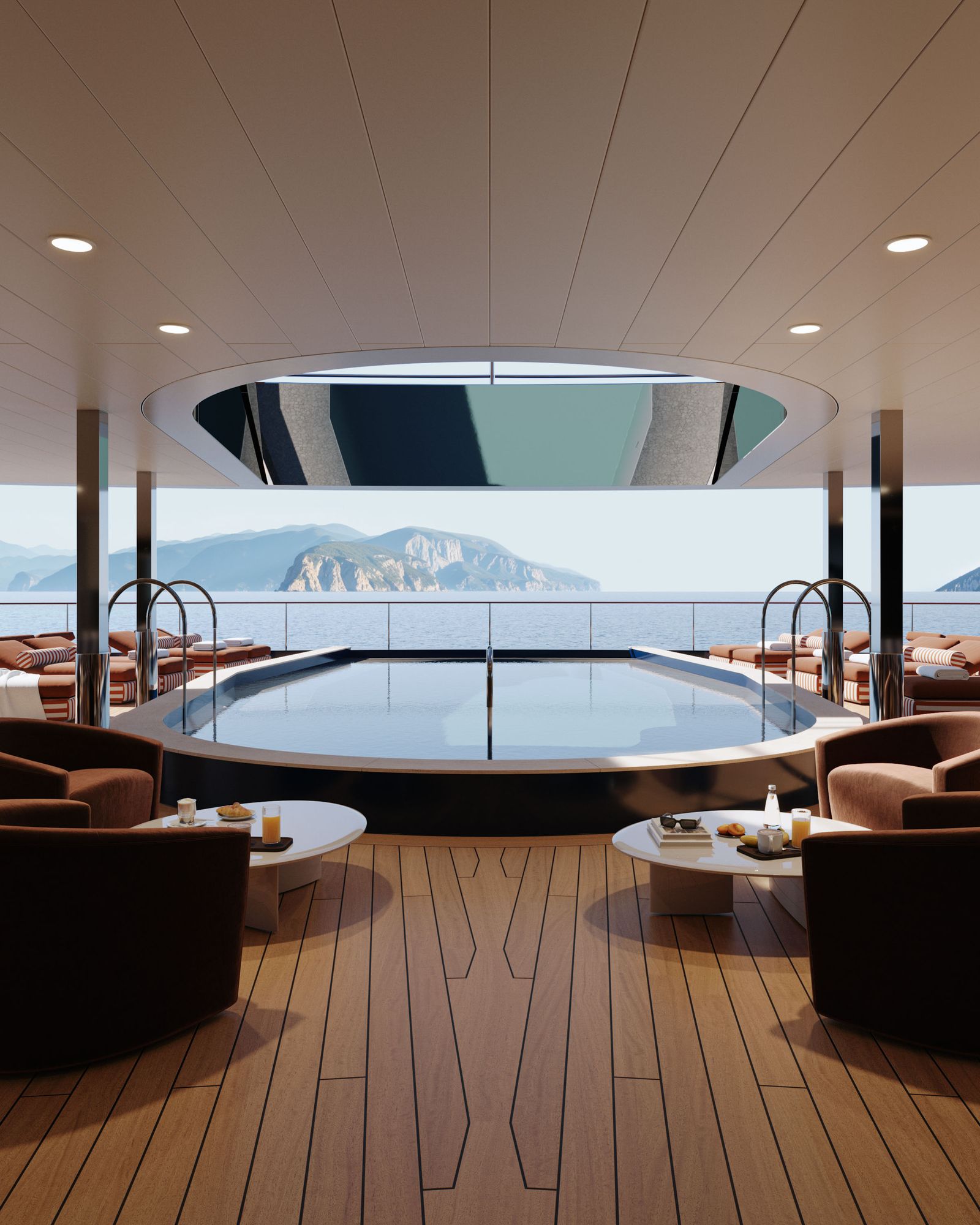 Image may contain Indoors Interior Design Cup Tub Pool Water Transportation Vehicle Yacht Swimming Pool and Couch