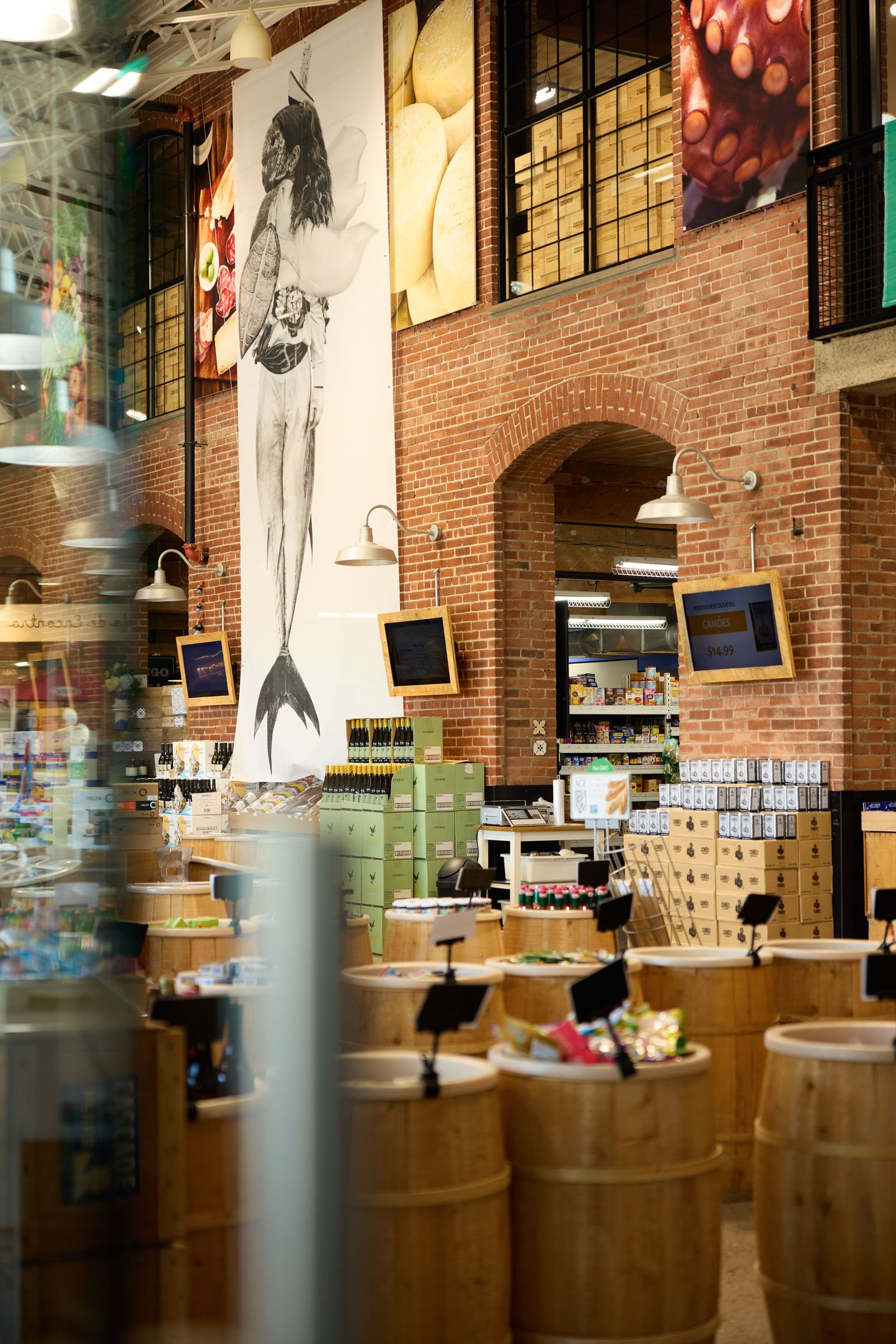 Merchandise displays inside of the Portugalia store