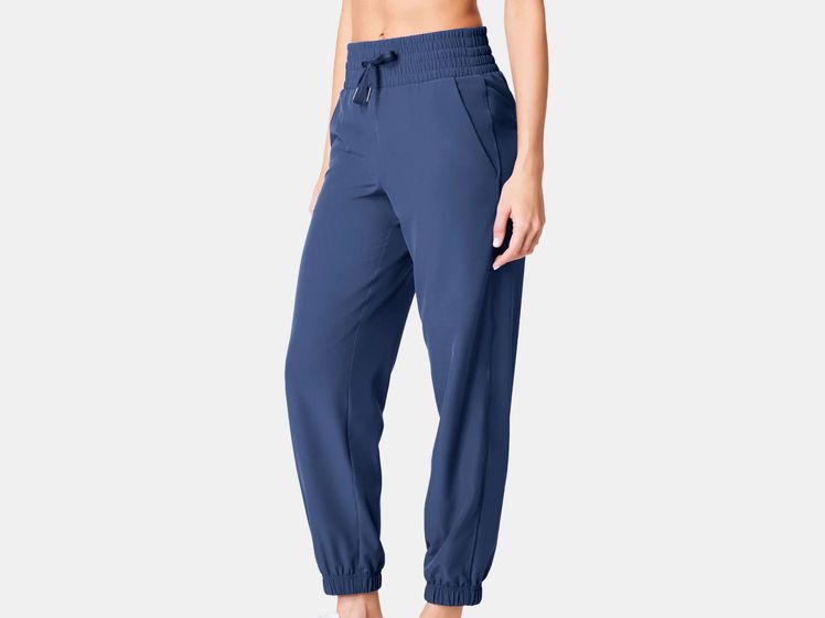 model wearing blue jogger pants