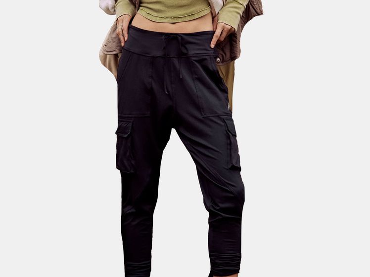 model wearing black jogger pants