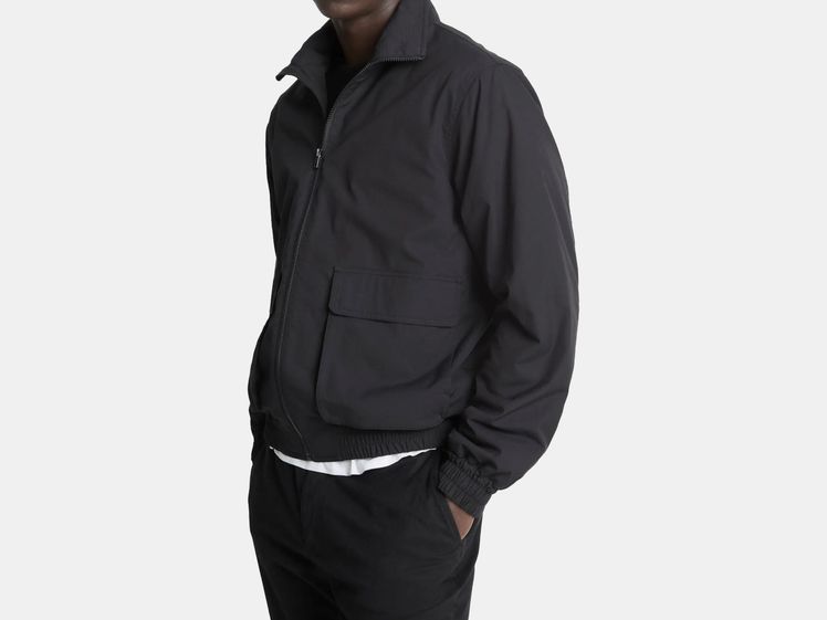 model wearing black jacket
