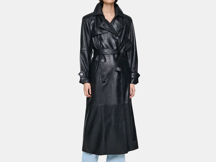model wearing long trench coat