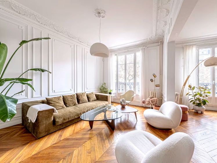 Living room in a bright and spacious Parisian apartment