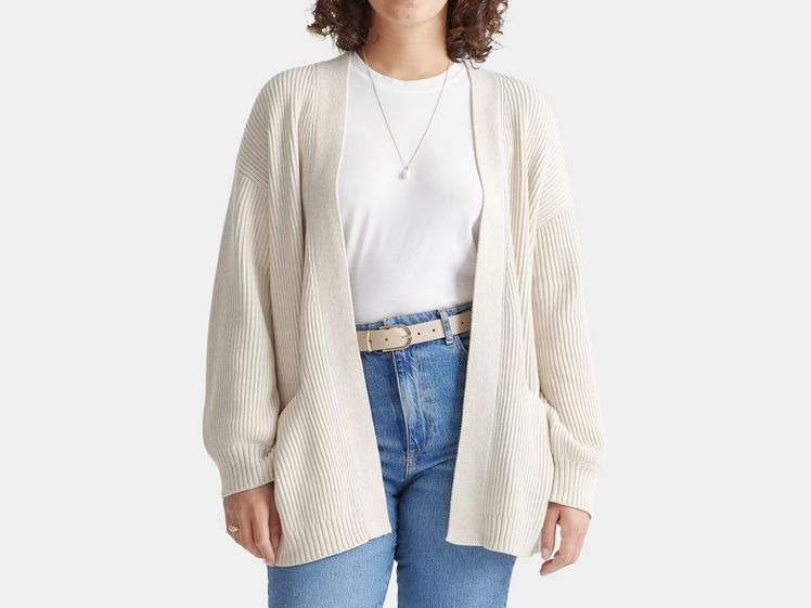model wearing cardigan