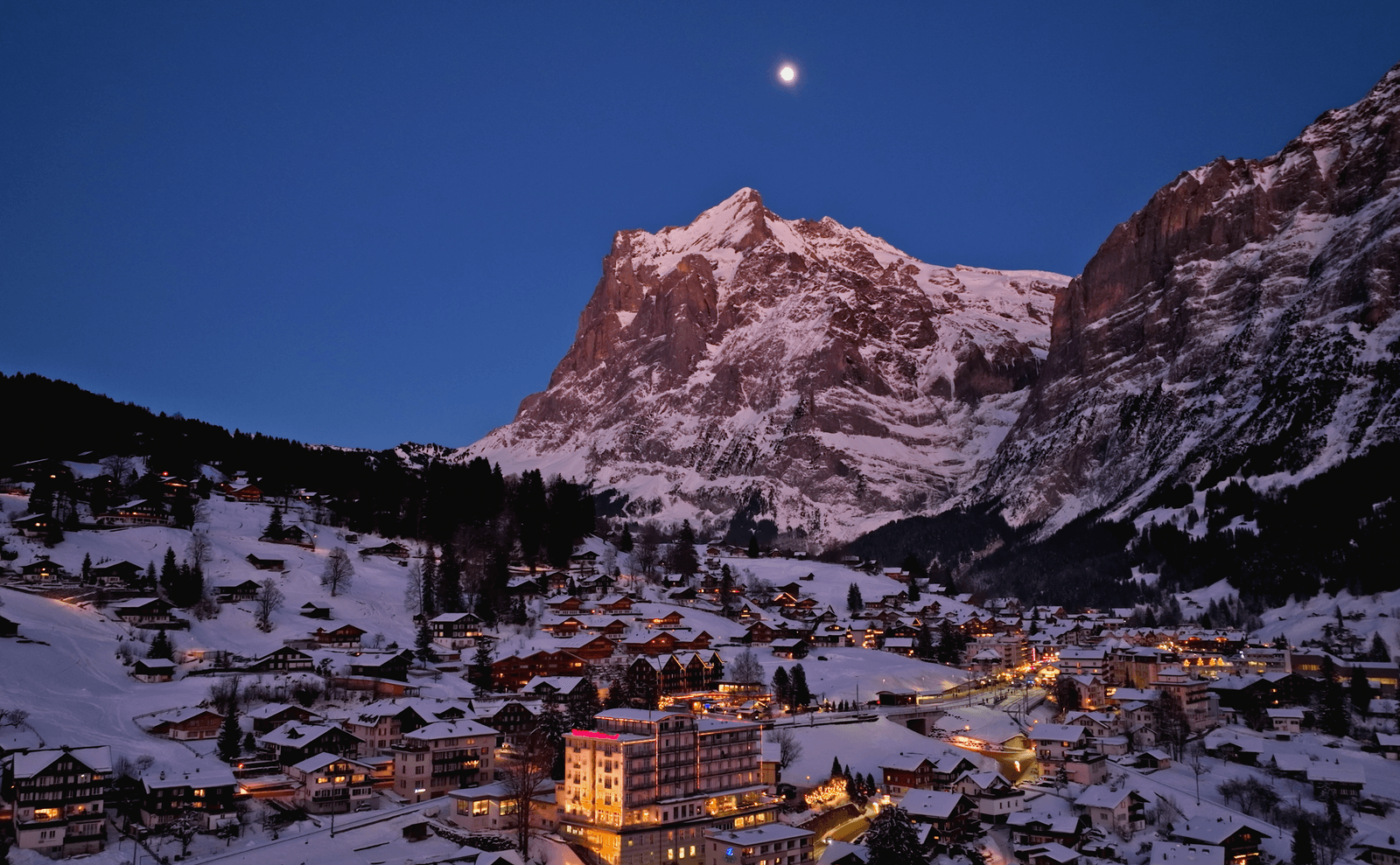 Image may contain Mountain Mountain Range Nature Outdoors Peak Fir Plant Tree Night Astronomy and Moon