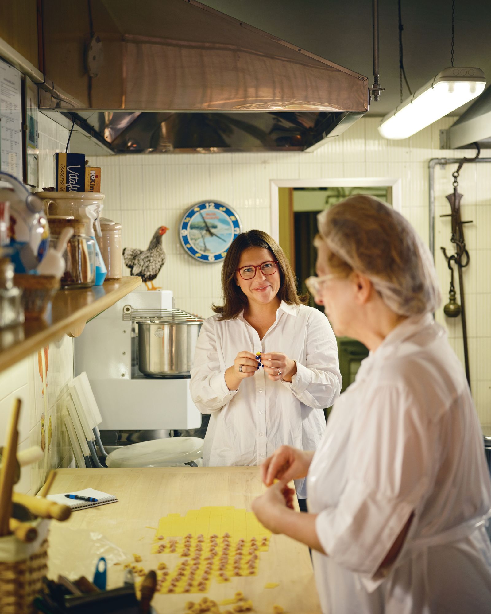 Image may contain Adult Person Animal Bird Chicken Fowl Poultry Lamp Pen Face Head Child and Laboratory